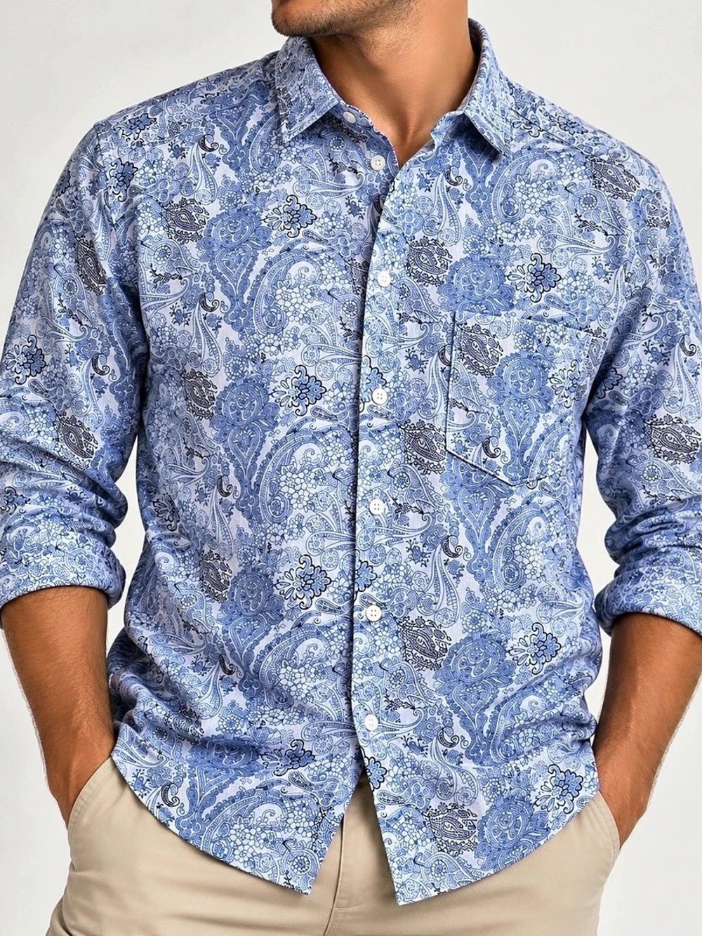 Stacy Adams Men's Paisley Cotton Button Down Blue Size 18 34/35